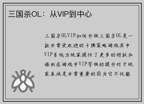 三国杀OL：从VIP到中心